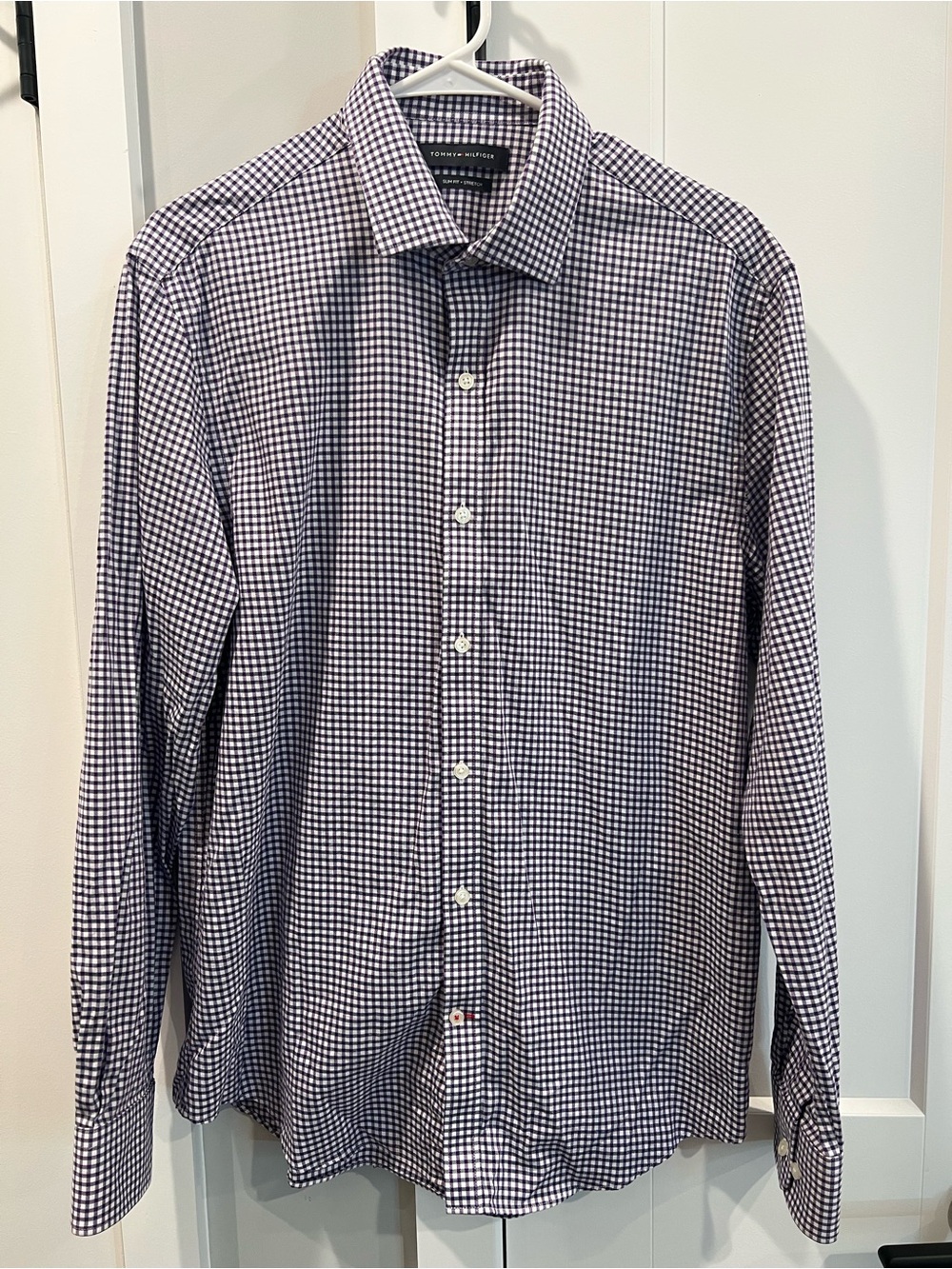 Tommy Hilfiger Men’s Purple and White Check Dress Shirt
